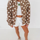 Stacie Polka Dot Teddy Bear Jacket-Taupe