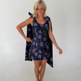 Marloe Jacquard Bow Sash Mini Dress - Navy Multi