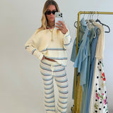 Elle Striped Knit Sweater and Pant Set - Off White