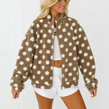 Stacie Polka Dot Teddy Bear Jacket-Taupe