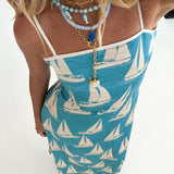 Jamie Printed Midi Dress - Blue Waves