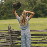 Fancy Striped Button Pants - Glacier/Chocolate (PREORDER 3 WEEKS)