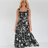 Sandi Floral Print Midi Dress - Black
