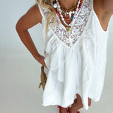Danica Lace Trim Mini Dress - White