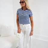 Kylie Striped Short Sleeve Tee - Lt Blue/Navy