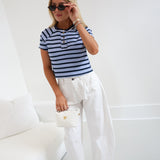 Kylie Striped Short Sleeve Tee - Lt Blue/Navy