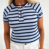 Kylie Striped Short Sleeve Tee - Lt Blue/Navy