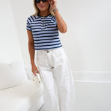 Kylie Striped Short Sleeve Tee - Lt Blue/Navy