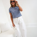 Kylie Striped Short Sleeve Tee - Lt Blue/Navy
