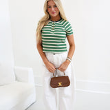 Madi Striped Short Sleeve Tee - Cream/Green Stripe