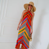 Hannah Halter Neck Maxi Dress - Multi Color