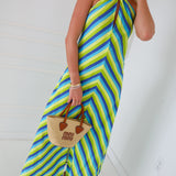 Valorie Halter Neck Maxi Dress - Lime/Blue