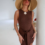 Brielle Tie Detail Sweater Mini Dress - Brown
