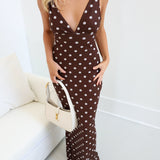 Brittney Mesh Polka Dot Maxi Dress - Brown/White
