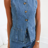 Mandi Denim Vest and Shorts Set - Medium Denim