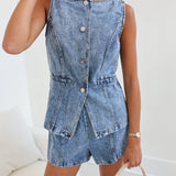 Amanda Denim Vest Set - Light Denim