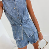 Amanda Denim Vest Set - Light Denim