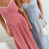 Skylar Front Button Maxi Dress - Red Checke