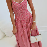 Skylar Front Button Maxi Dress - Red Checke