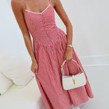 Skylar Front Button Maxi Dress - Red Checke