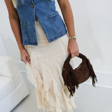 Natalie Tiered Ruffle Lace Midi Skirt - Natural