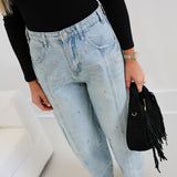 Studded Barrel Denim Pants - Light Denim