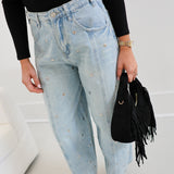 Studded Barrel Denim Pants - Light Denim