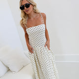 Ava square neck polka dot midi dress- Ivory/Black