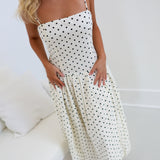 Ava square neck polka dot midi dress- Ivory/Black