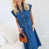 Rylee Denim Button Down Midi Dress - Denim