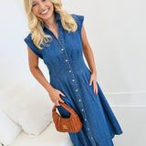 Rylee Denim Button Down Midi Dress - Denim