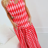 Riley Drop waist Maxi - Red Gingham