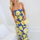 Sandi Floral Strapless Maxi Dress - Denim Gold