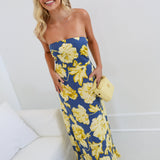 Sandi Floral Strapless Maxi Dress - Denim Gold
