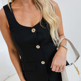 Livvy Front Button Vest and Shorts Set - Black