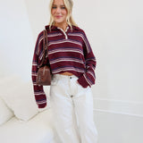 Sara Collared Knit Sweater - Burgundy