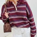 Sara Collared Knit Sweater - Burgundy