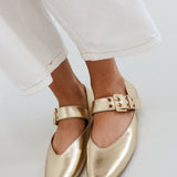 Square Toe Ballet Flats - Gold