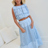 Mila Embroidered Eyelet Maxi Skirt Set - Lt Blue