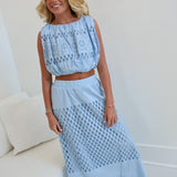 Mila Embroidered Eyelet Maxi Skirt Set - Lt Blue