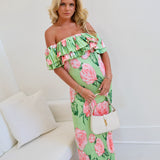 Raven Pleated Off The Shoulder Maxi Dress - Olive