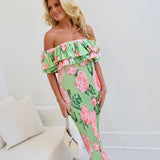 Raven Pleated Off The Shoulder Maxi Dress - Olive