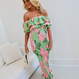 Raven Pleated Off The Shoulder Maxi Dress - Olive