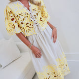 Addie Embroidery Lace Top And Skirt Set - Flaxen