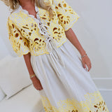 Addie Embroidery Lace Top And Skirt Set - Flaxen