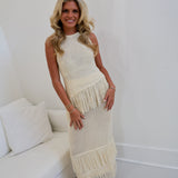 Aster Fringe Top And Maxi Skirt Set - Beige