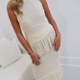 Aster Fringe Top And Maxi Skirt Set - Beige