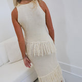 Aster Fringe Top And Maxi Skirt Set - Beige