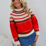 Mallie Crewneck Pullover Sweater - Red