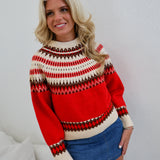 Mallie Crewneck Pullover Sweater - Red